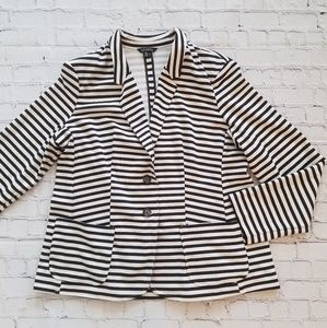 Women's Black and White Stripe Blazer Jacket